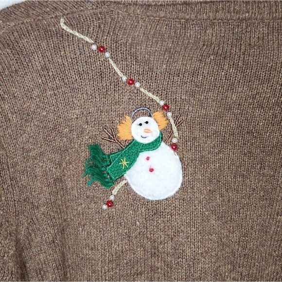 Studio Joy snowman sweater jacket cardigan beaded embroidered size Petite Large - Picture 7 of 9